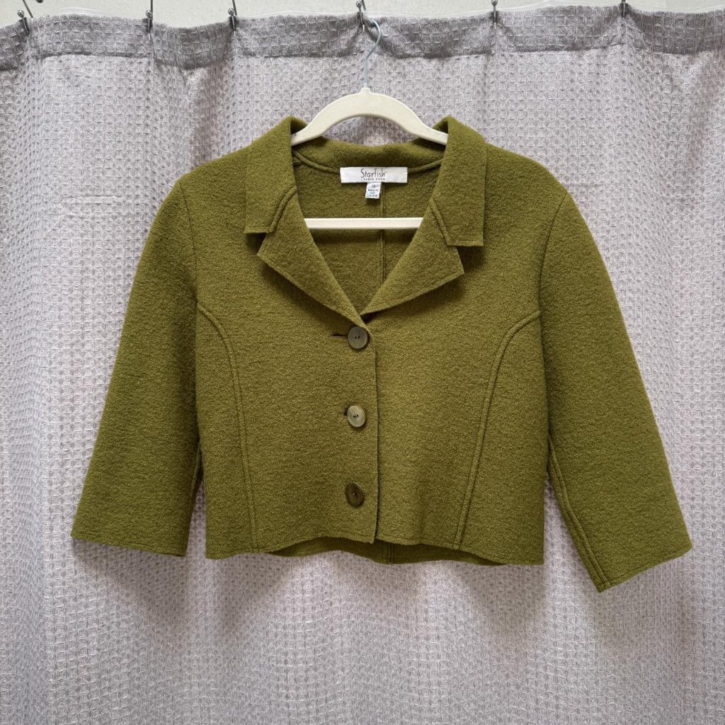 Vintage Eclectic 90's Boho Cropped Tailored Green Jacket By Starfish